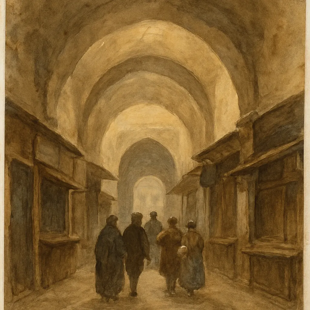 Interior corridor of the Grand Bazaar, watercolor, Istanbul, nineteenth century