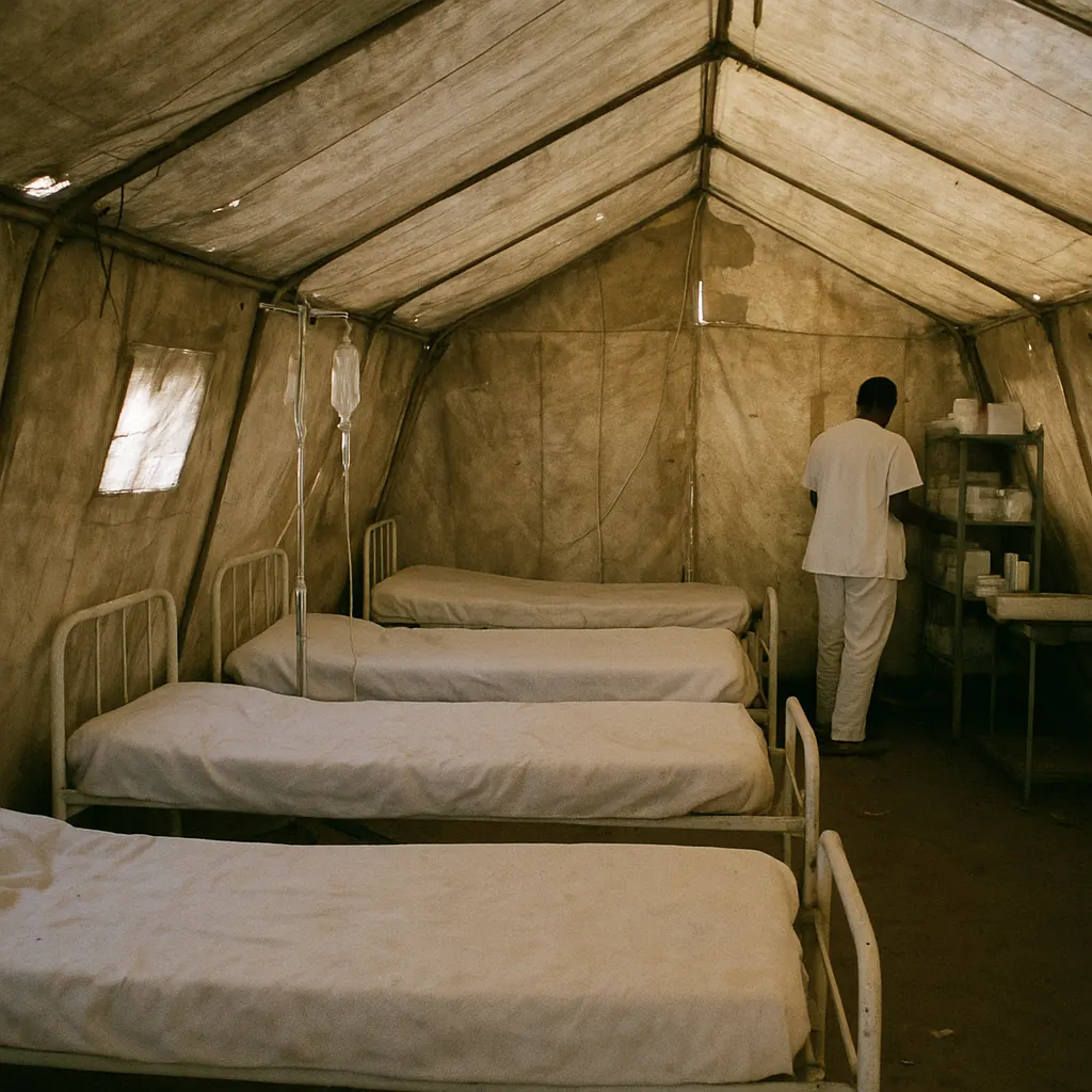Emergency medical shelter in a contested border region, South Caucasus, 1994. ICRC operation during frozen conflict period.