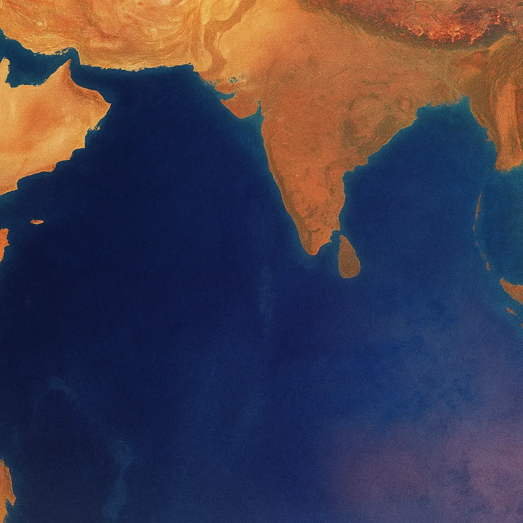 Sea surface temperature anomaly during a positive Indian Ocean Dipole event, showing warm water (lighter) in the western basin and cool water (darker) in the eastern basin.