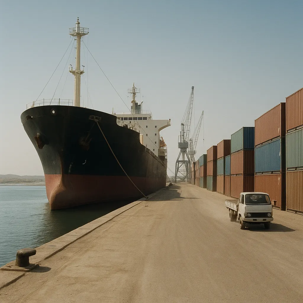 Container vessel at an Iranian Gulf port, mid-1990s. Bandar Abbas and other southern terminals handled increasing Central Asian transit cargo after the Union's fragmentation.