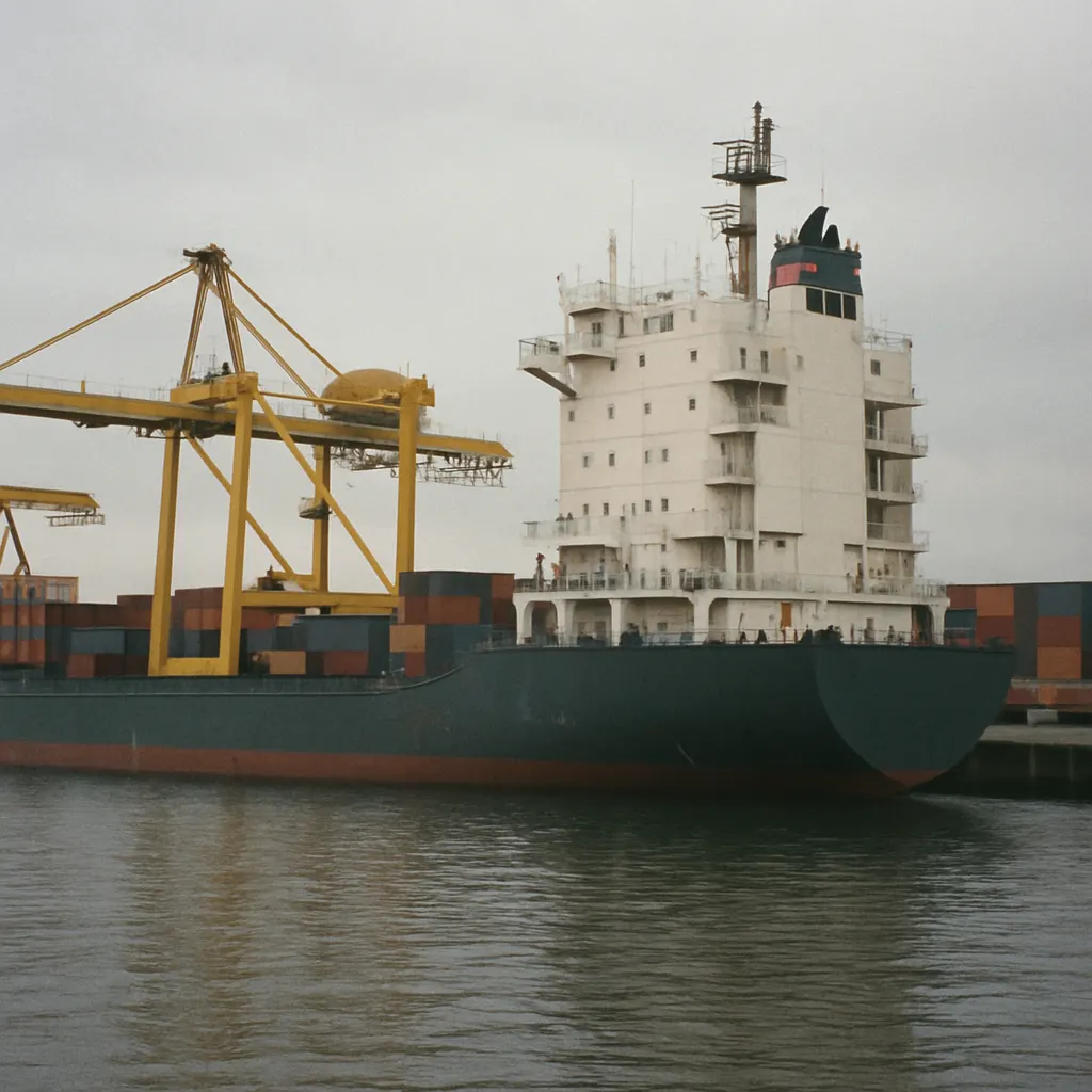 A container ship at a Baltic port terminal, 1990s. Kaliningrad became a major container hub after its isolation within the Union made direct trade with Russia's interior uneconomical.