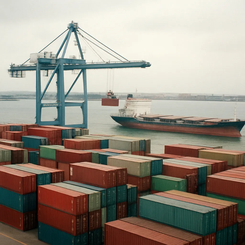 Container terminal at a Far Eastern port, colour 35mm film, 1998.