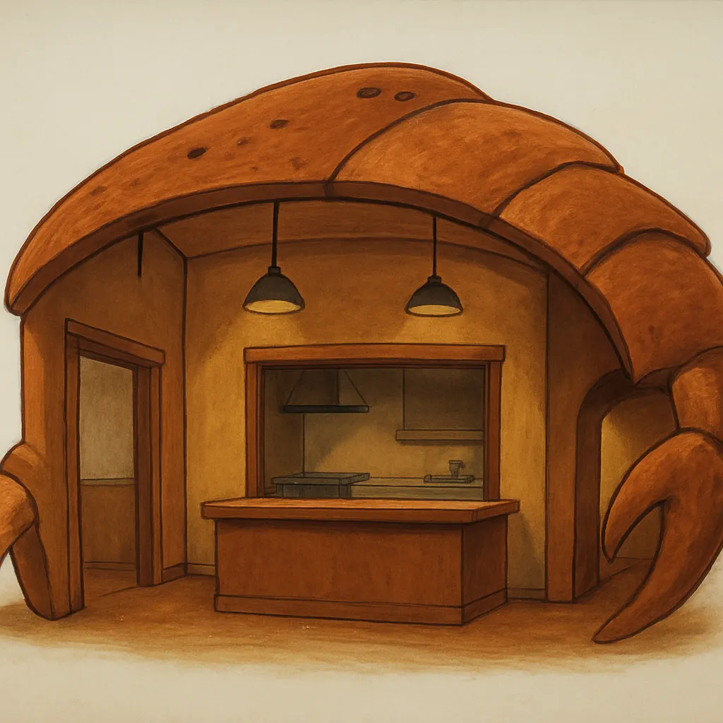 Production cel showing interior layout of fast-food restaurant from animated series, acrylic on celluloid, 1990s.