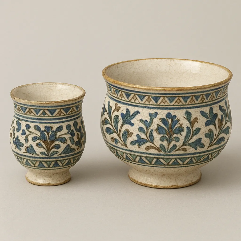 Ottoman ceramic sherbet vessels, glazed earthenware with painted decoration, eastern Mediterranean manufacture, late 17th century.