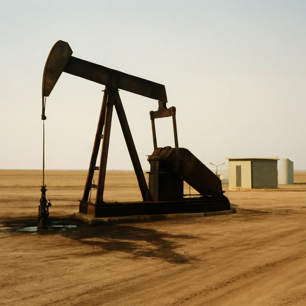 Oil derrick on the Ustyurt Plateau, Kazakhstan, mid-1990s. Chromogenic film.