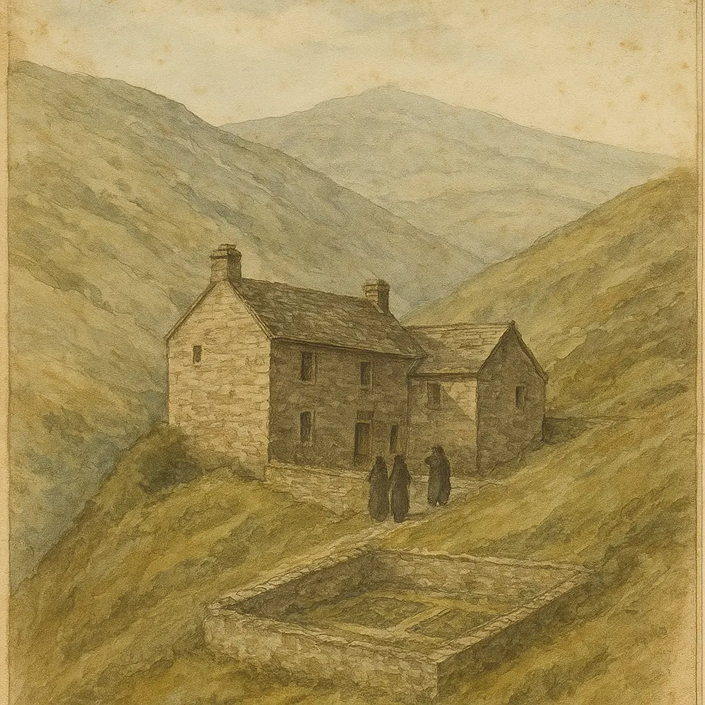 A highland monastery compound with garden terraces, mid-eighteenth century. Watercolour and ink.