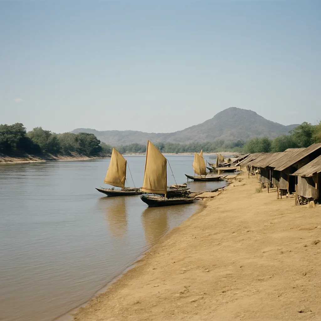 River settlement in Myanmar during the dry season, 1993. The port remained a Union logistics point until the republic's independence in 1995.