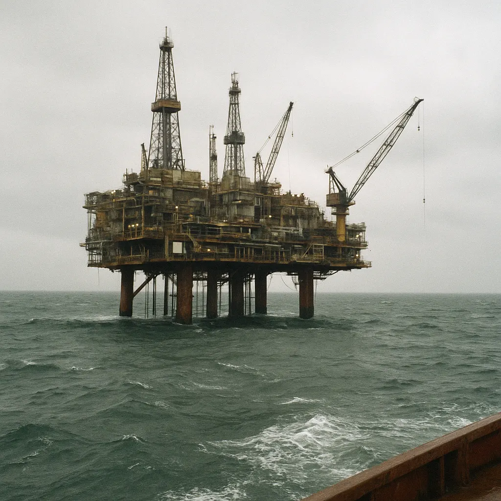 Offshore oil platform in the North Sea, primary source of Norwegian petroleum exports to Union markets, 1998.