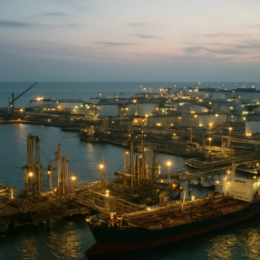 Oil terminal and tanker berths at Novorossiysk, Black Sea port, 2006.