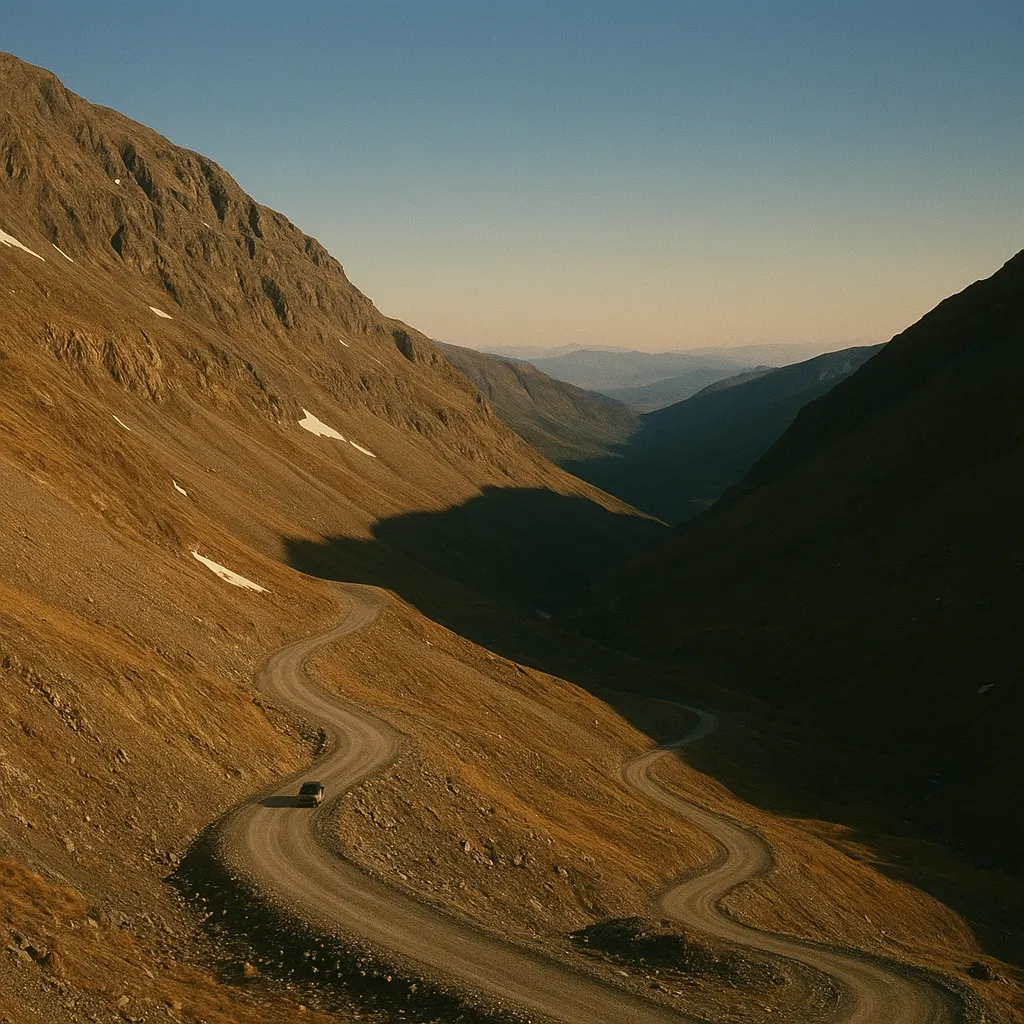 Mountain road on the Pamir plateau, colour slide, Central Asia, 1980s.