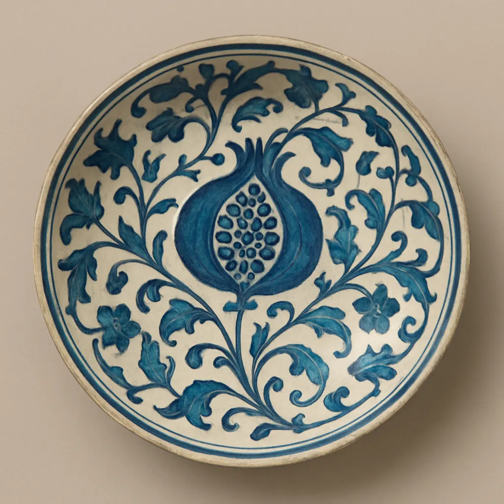 Ottoman painted ceramic dish, eighteenth century. Glazed ceramic, blue underglaze decoration.