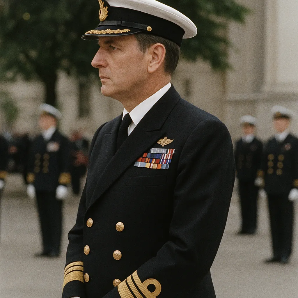 A senior member of the British Royal Family in military dress at an official ceremonial event, mid-1990s.