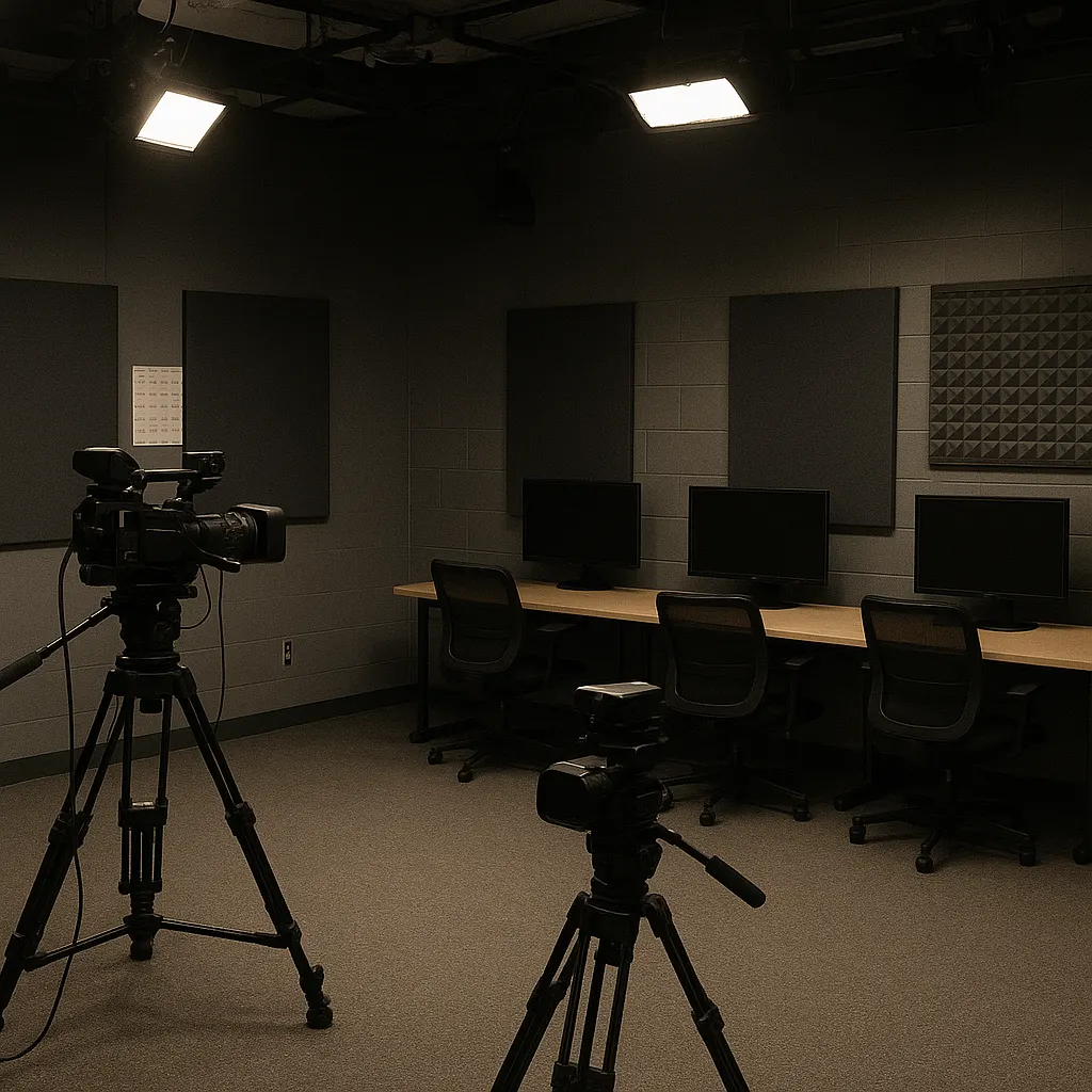 Revolt TV production studio during operational contraction, 2024. Digital colour photograph.