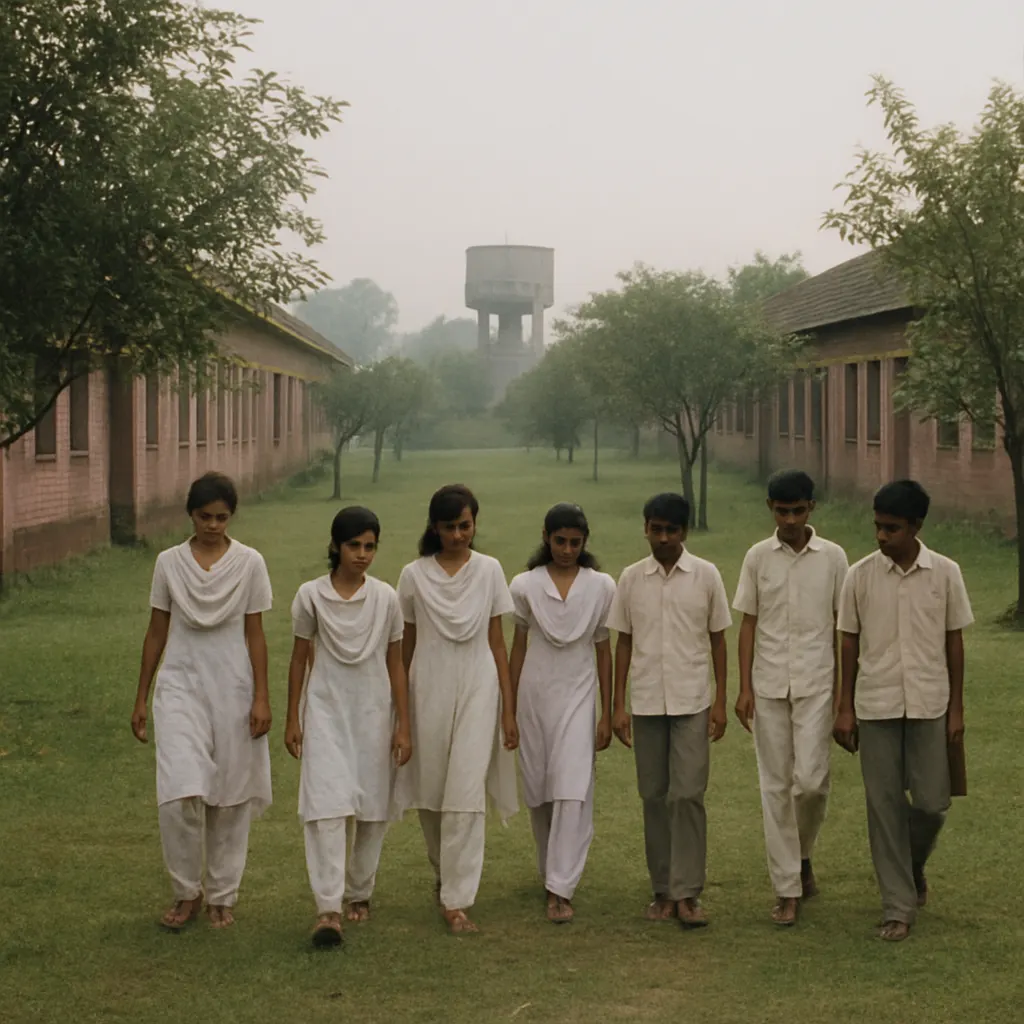 Student housing and common grounds within the township, showing the integrated residential character of the institution.