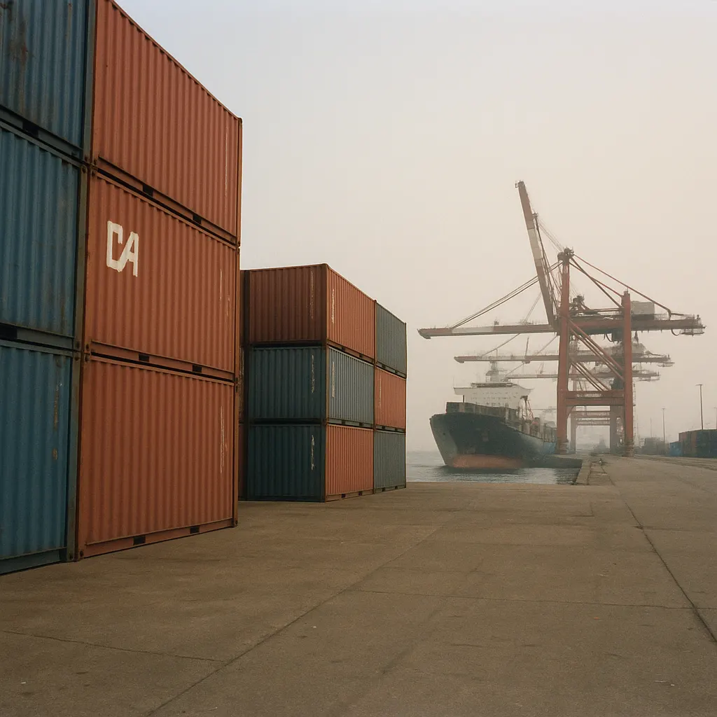 Container terminal under operation, Shenzhen port, late 1990s. Steel and efficiency.