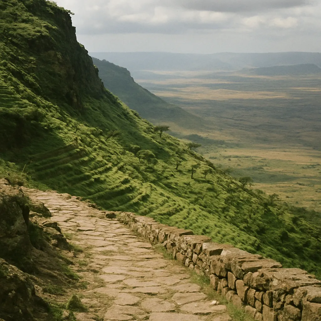 Highland plateau and terraced slopes in northeastern Africa, with stone-built agricultural terraces, twentieth-century photograph.