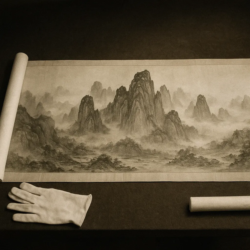 Song landscape painting on silk, ink on paper, China, eleventh century. Archival documentation photograph.