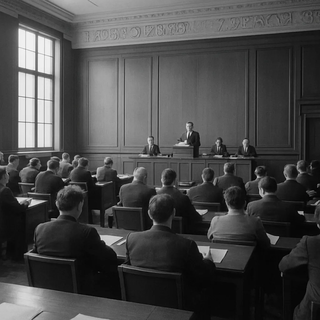 Delegates seated in the congress chamber during the 1952 Geneva conference on bacterial infection control.