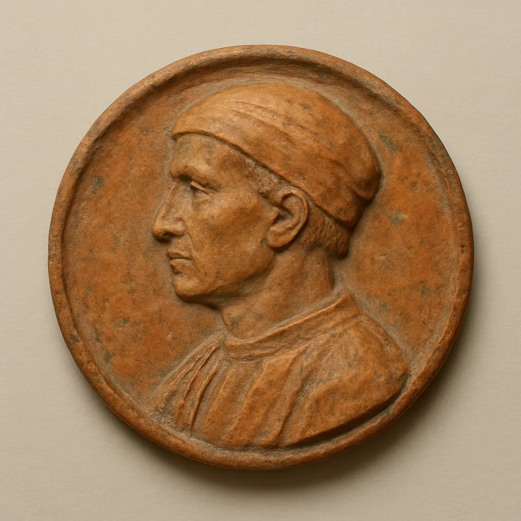 Terracotta portrait medallion, glazed, of a master builder, Florentine, early sixteenth century.