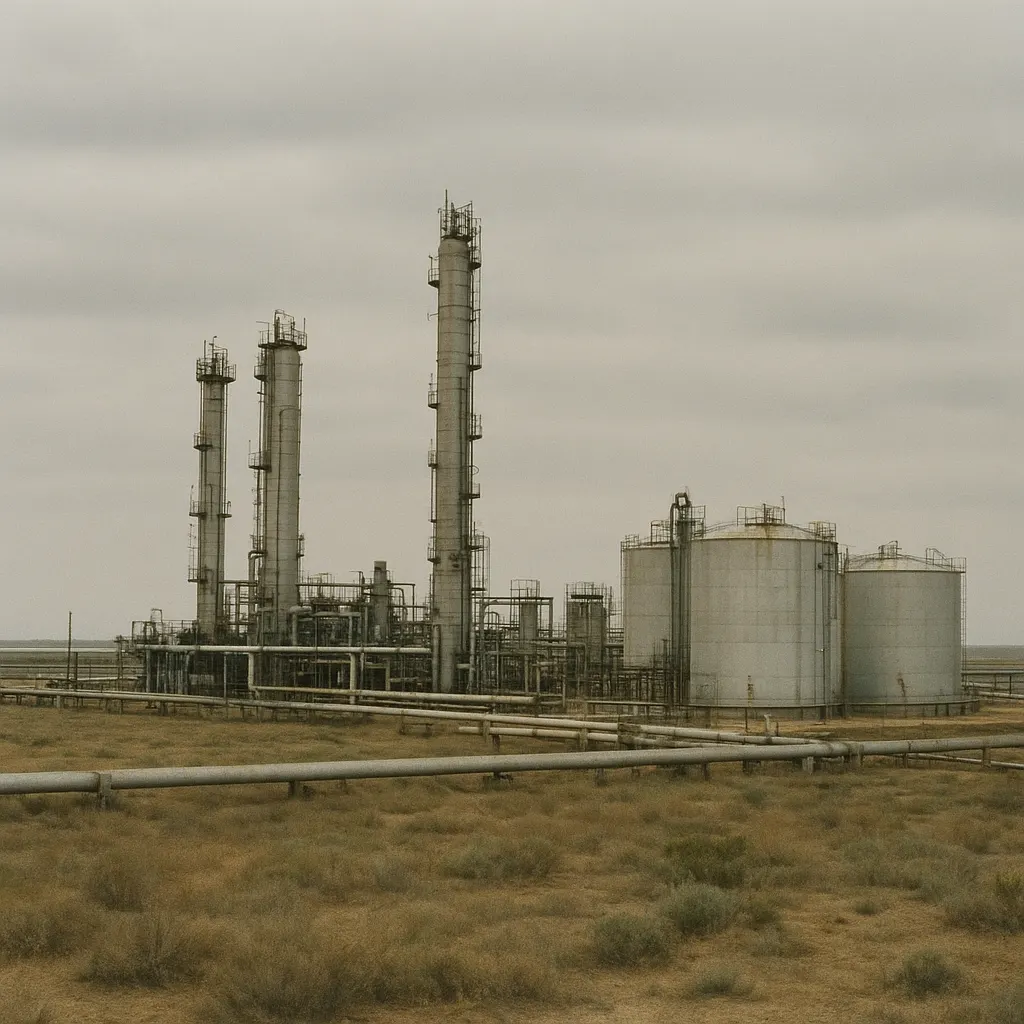 Oil and gas processing facility in southwestern Siberia, 1998. Colour photograph.