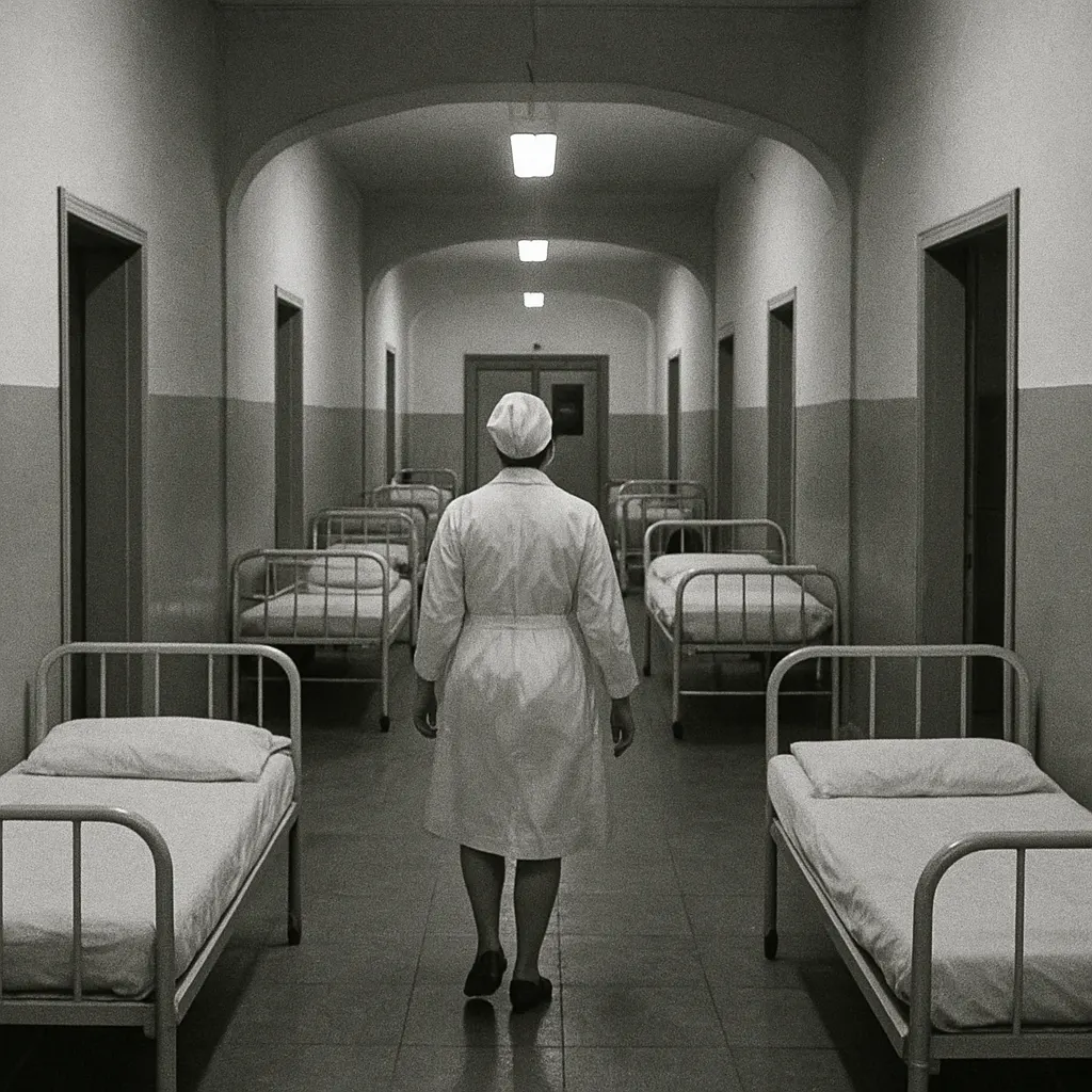 Interior of an isolation ward designed for tuberculosis patients, showing airlock entry, dedicated nursing station, and asepsis maximalism protocol compliance, mid-1960s.