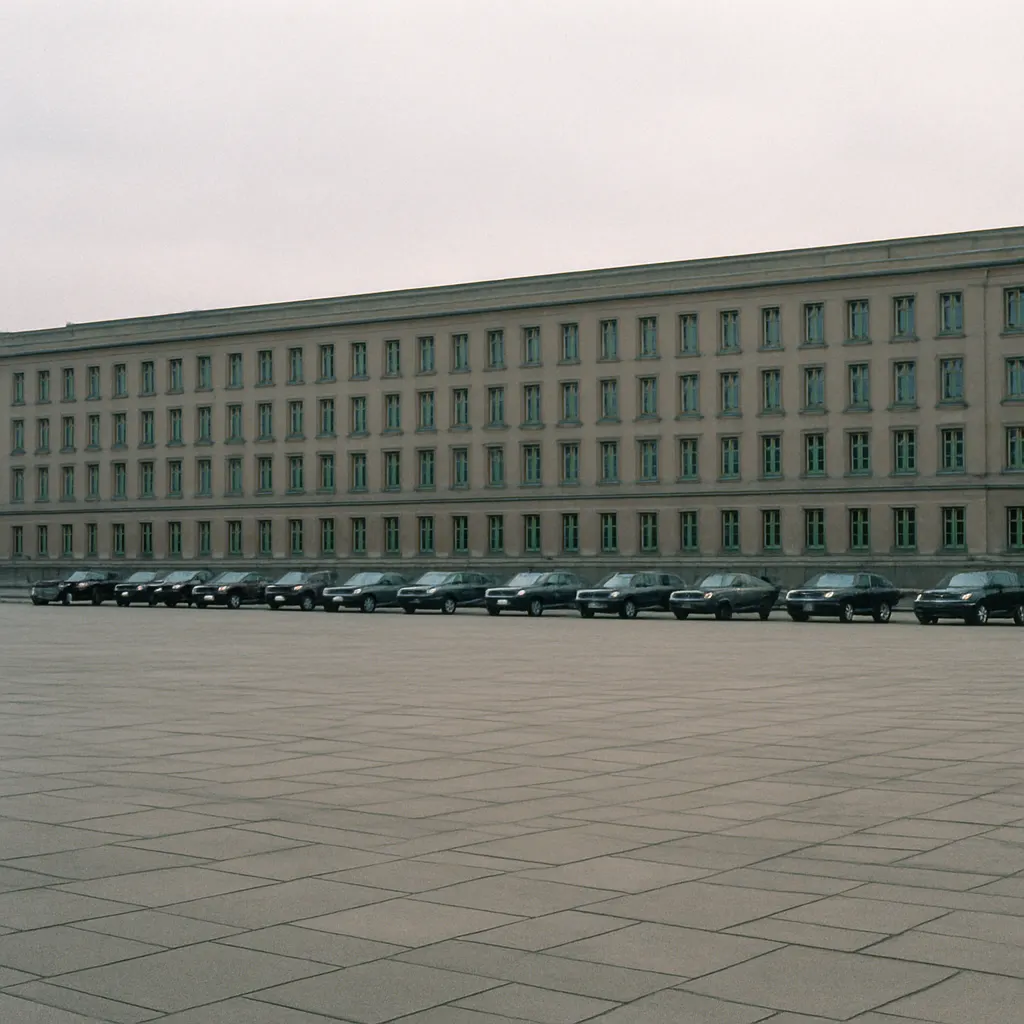 A government administrative building and forecourt, photographed in an eastern European capital, mid-1990s.