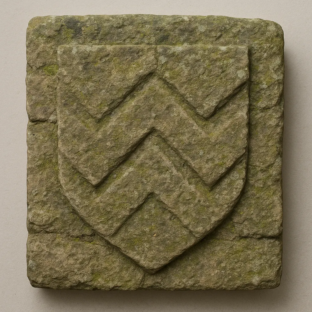 Fragment of thirteenth-century castle stonework with heraldic carving, limestone with weathering, Wales, late 1200s.